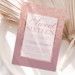 Invitación Purpurina de oro rosa  elegante rosa polvoriento d<br><div class="desc">Moda moderna, bonito y elegante rosa de oro purpurina ducha oscura con un color rosa polvoriento bloque de color Sweet 16 cumpleaños invitación a fiesta con un patrón sombrío de oro rosa que se desvanece en un polvoriento fondo rosa con y elegante marco dorado Perfecto para una princesa Dulce dieciséis,...</div>