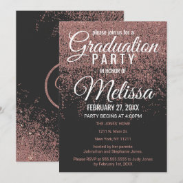 Invitación Purpurina de oro Rosa esparce fiesta de graduación