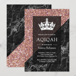 Invitación Purpurina de oro Rosa falso Mármol negro Aqiqah