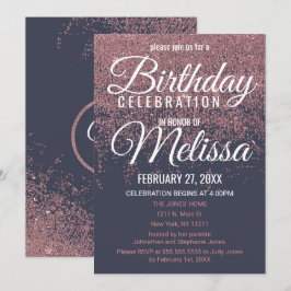 Invitación Purpurina de oro Rosa Fiesta de cumpleaños azul de