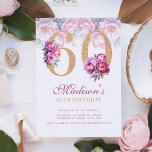 Invitación Purpurina de oro rosa floral 60 de lujo<br><div class="desc">Invitación Purpurina de oro rosa floral de lujo 60 cumpleaños. Fácil de personalizar. Los productos correspondientes se pueden encontrar en Luxury Adult Peonies Birthday Collection.</div>