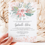 Invitación purpurina de oro Rosa hebreo floral Bat Mitzvah<br><div class="desc">Elegante ramo floral rosa y verde pálido con una estrella blanca editable de David con el nombre hebreo Bat Mitzvah y purpurina rosa de oro confetti. Una invitación simple y moda.</div>