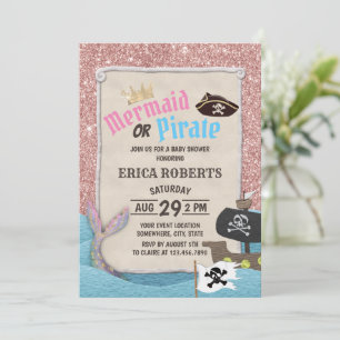 Invitación Purpurina de oro Rosa Mermaid o Pirate Baby Shower