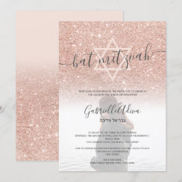 Invitación purpurina de oro Rosa murciélago rosa amarillo mit