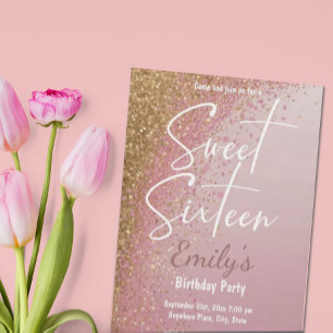 Invitación Purpurina de oro rosa rosa dulce dieciséis Fiestas