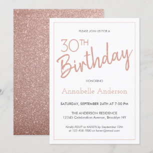 Invitación Purpurina de oro rosa rosa moderno 30 cumpleaños