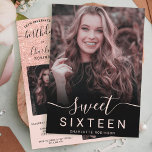 Invitación purpurina de oro Rosa rosa oscuro 5 fotos dulce 16<br><div class="desc">Un moderno gradiente purpurina rosa rosa rosa rosa rosa y oscuro con una suave invitación para una fiesta de 16 años de color rosa pastel dulce dulce dulce de 16 años con 5 fotos de tu personalizado con un patrón oscuro purpurina que se desvanece en un fondo rosado y una...</div>