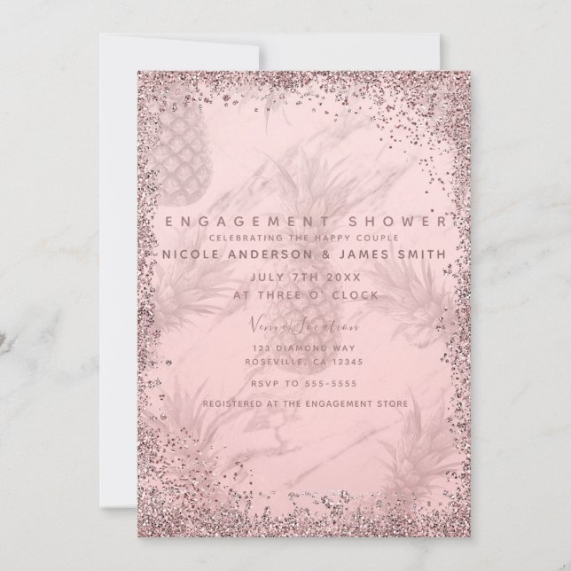 Invitación Purpurina de oro rosa rosa Pineapple Engagement (Anverso)