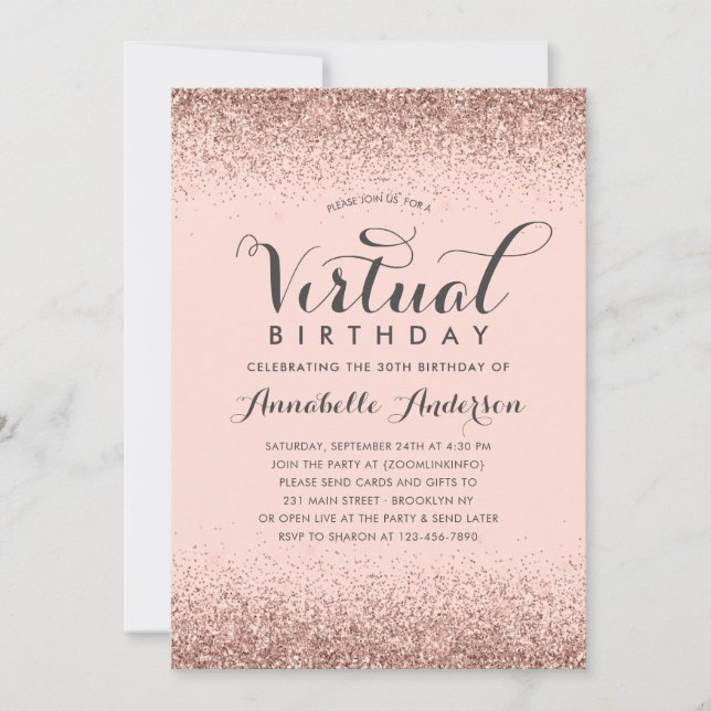 Invitación Purpurina de oro Rosa Rosa Rosa Esparkle Cumpleaño (Anverso)