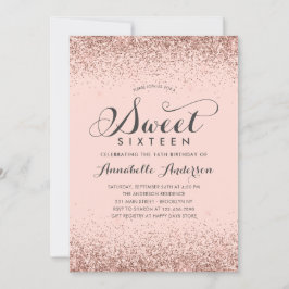 Invitación Purpurina de oro Rosa Rosa Sparkle Sweet 16 Cumple