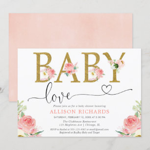 Invitación purpurina de oro rosa Rubor Baby Love chica ducha