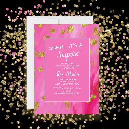 Invitación Purpurina de Oro Rosa Sorpresa Fiesta de Cumpleaño