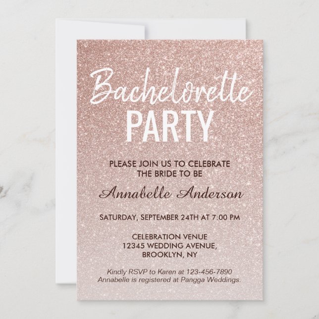Invitación Purpurina de oro rosa Sparkle Bachelorette Party (Anverso)