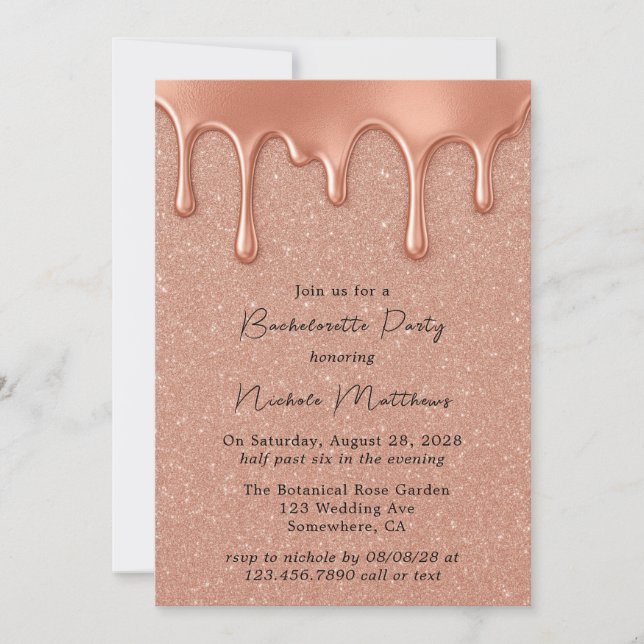 Invitación Purpurina de oro Rosa y Fiesta de Bachelorette (Anverso)
