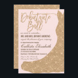 Invitación Purpurina de oro rosado brillante Debutante baile<br><div class="desc">Esta invitación lujosa, brillante y glamurosa a Debutante Ball es el diseño perfecto para una joven elegante y moda. Su diseño presenta un falso vestido de princesa de sirena purpurina dorada impreso en un simple fondo rosa rubor con tipografía personalizado dorada. En la parte posterior está la cintura y el...</div>