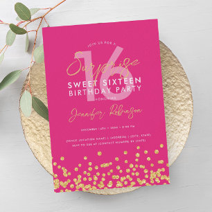 Invitación Purpurina de oro rosado caliente Confetti Sorpresa