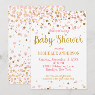 Invitación Purpurina de oro rosado Confetti Baby Shower moder