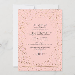 Invitación Purpurina de oro rosado Confetti Border Quinceañer