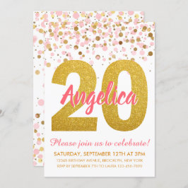 Invitación Purpurina de oro rosado de moda Confetti Chica 20 