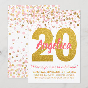 Invitación Purpurina de oro rosado de moda Confetti Chica 20 