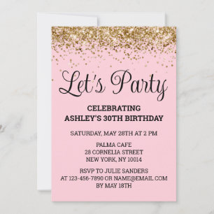 Invitación Purpurina de oro rosado de Rubor 30 cumpleaños Fie