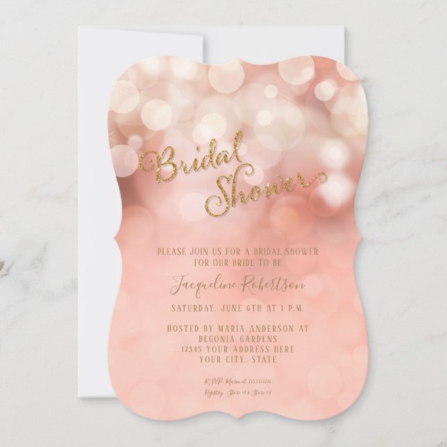 Invitación Purpurina de oro rosado Rubor Sparkle Bridal Showe (Anverso)