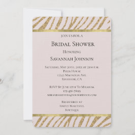 Invitación Purpurina de oro rosado Rubor Zebra Animal Bridal 