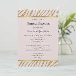 Invitación Purpurina de oro rosado Rubor Zebra Animal Bridal 