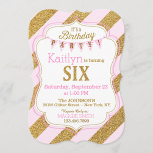 Invitación Purpurina de oro rosado Sparkle Sexto Día Invitado