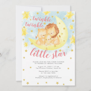 Invitación Purpurina de oro rosado Twinkle Little Star Baby S