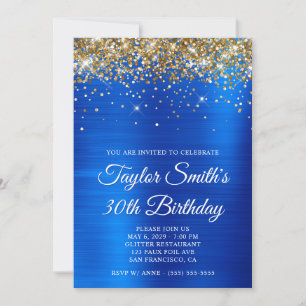 Invitación Purpurina de oro Royal Blue 30 cumpleaños