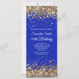 Invitación Purpurina de oro Royal Blue 50 cumpleaños