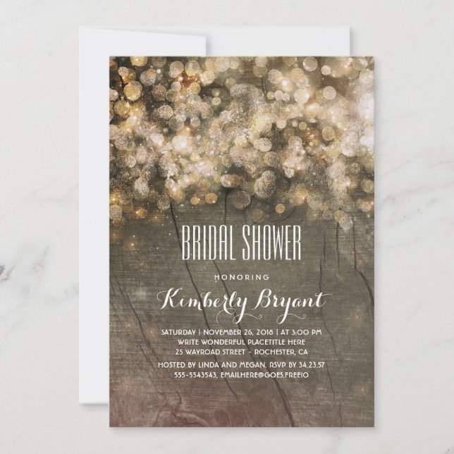 Invitación Purpurina de oro ruso enciende ducha de novia de m (Anverso)