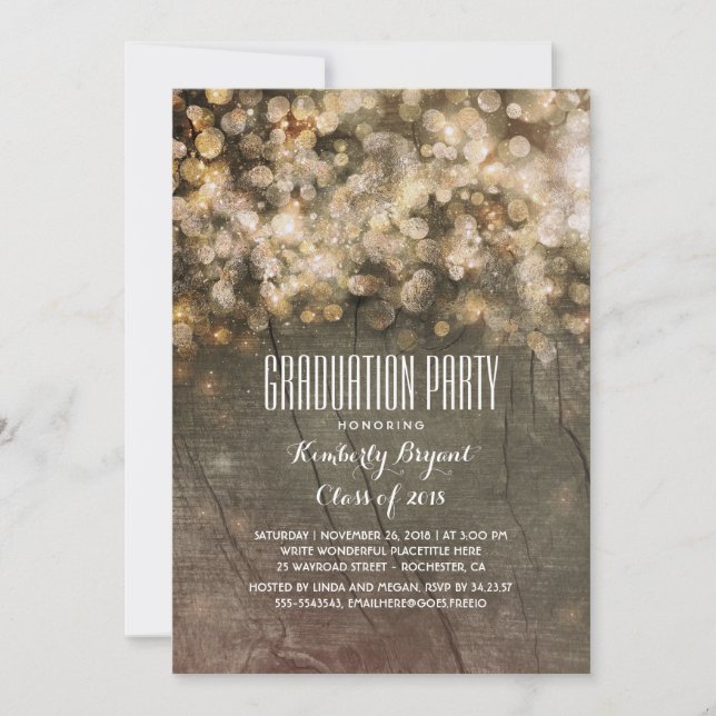 Invitación Purpurina de oro ruso enciende fiesta de graduació (Anverso)