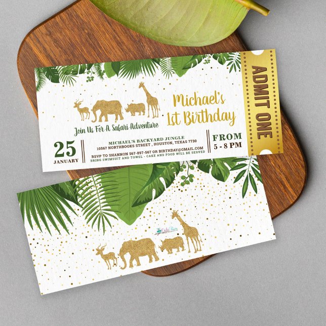 Invitación Purpurina de oro Safari Adventure Ticket Pass (Subido por el creador)