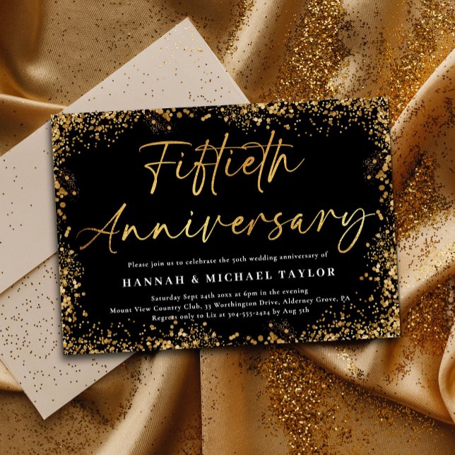 Invitación Purpurina de oro Script 50 aniversario de Boda (Subido por el creador)