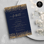 Invitación Purpurina de oro Script Marina Blue Glam 40 Fiesta<br><div class="desc">Elegante Purpurina de oro Script Marina Azul Glam 40 Fiesta. Disponible digitalmente e impreso. Un poco chispeante en celebración de su 40º cumpleaños, un falso borde purpurina está en cada lado arriba y abajo en un clásico fondo naval, y el cuarenta está en un guión elegante con chispas. Personaliza fácilmente...</div>