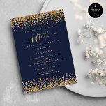 Invitación Purpurina de oro Script Marina Blue Glam 50 Fiesta<br><div class="desc">Elegante Purpurina de oro Script Marina Azul Glam 50 Fiesta. Disponible digitalmente e impreso. Un poco chispeante en celebración de su cincuentenario, un falso borde purpurina está en cada lado arriba y abajo en un clásico fondo naval, y el cincuentenario está en un guión elegante con chispas. Personaliza fácilmente el...</div>