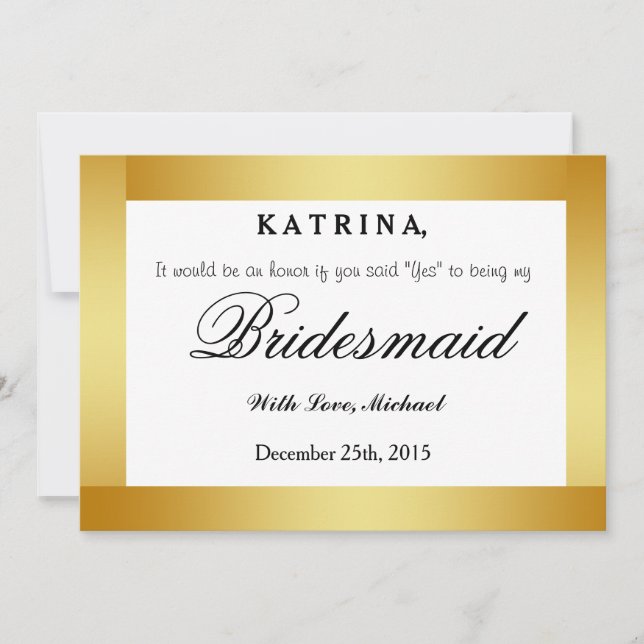 Invitación Purpurina de oro, serás mi dama de honor (Anverso)