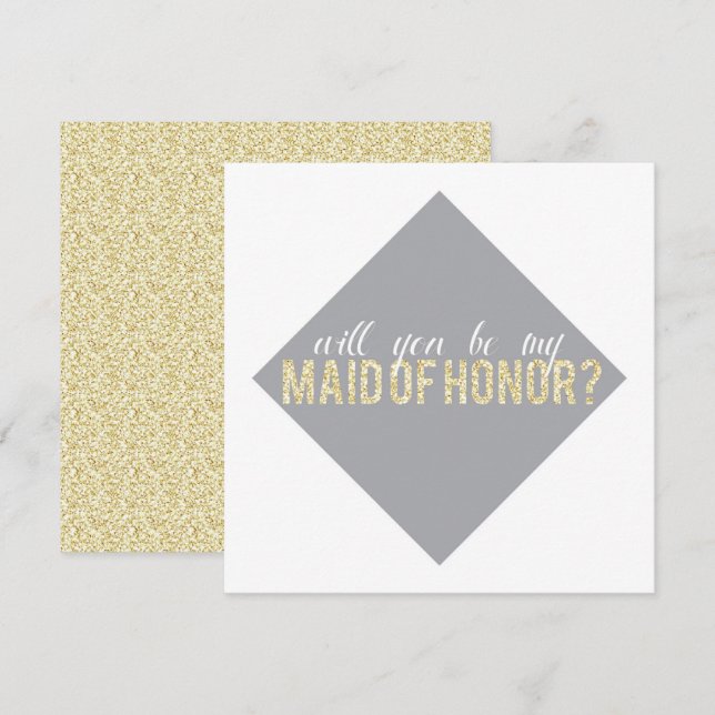 Invitación Purpurina de oro ¿Serás mi empleada de honor? Tarj (Anverso / Reverso)