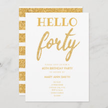 Purpurina de oro simple "Hello Forty" Birday Party