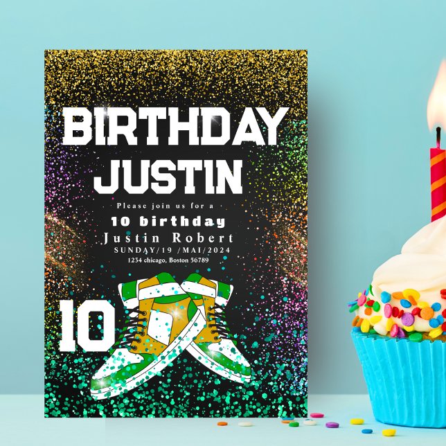 Invitación Purpurina de oro Sneaker Ball Fiesta de cumpleaños (Subido por el creador)