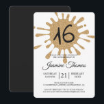 Invitación Purpurina de oro Splash Sweet 16 16th Birthday Par<br><div class="desc">Una moderna y dulce invitación a la fiesta de 16 años con un toque de purpurina dorado y el número 16 en tipografía moderna. Envíe esta invitación a su familia y amigos para la celebración de la fiesta de cumpleaños 16 y purpurina de oro de la moda. Simplemente agrega tus...</div>