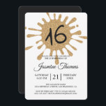 Invitación Purpurina de oro Splash Sweet 16 16th Birthday Par<br><div class="desc">Una moderna y dulce invitación a la fiesta de 16 años con un toque de purpurina dorado y el número 16 en tipografía moderna. Envíe esta invitación a su familia y amigos para la celebración de la fiesta de cumpleaños 16 y purpurina de oro de la moda. Simplemente agrega tus...</div>