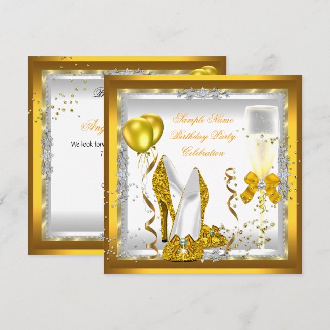 Invitación Purpurina de oro tacha de fiesta de cumpleaños de  (Anverso / Reverso)