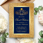 Invitación Purpurina de oro Tiara Princess Blue Sweet 16<br><div class="desc">Invite a sus huéspedes con esta elegante y dulce invitación de dieciséis,  que incluye una hermosa tiara sobre un falso fondo purpurina de oro. Simplemente agregue los detalles de su evento en esta plantilla fácil de usar para convertirla en una invitación única.</div>