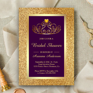 Invitación Purpurina de oro Tiara Princess Purple Bridal Show