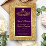 Invitación Purpurina de oro Tiara Princess Purple Sweet 16<br><div class="desc">Invite a sus huéspedes con esta elegante y dulce invitación de dieciséis,  que incluye una hermosa tiara sobre un falso fondo purpurina de oro. Simplemente agregue los detalles de su evento en esta plantilla fácil de usar para convertirla en una invitación única.</div>