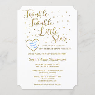 Invitación Purpurina de oro Twinkle Twinkle Boy Baby Shower