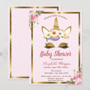 Invitación Purpurina de oro Unicornio con puntos de Polka flo